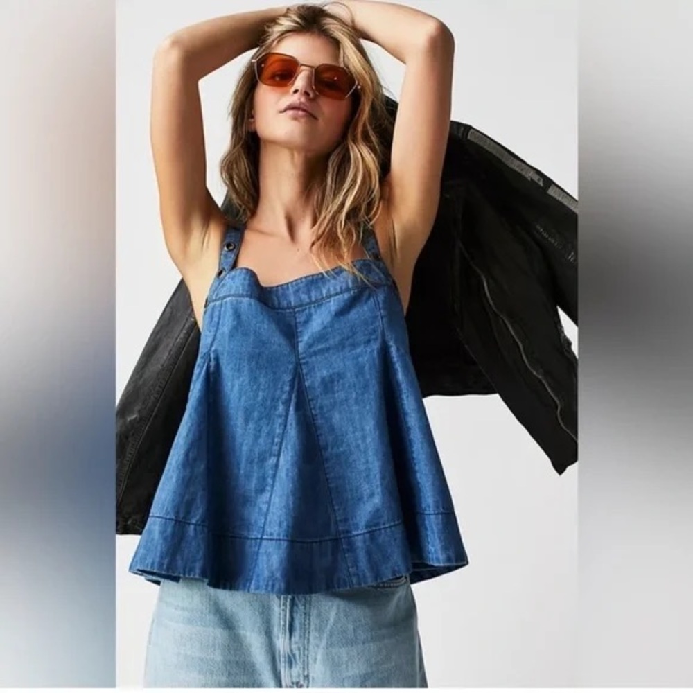 Free People Blue Denim Top